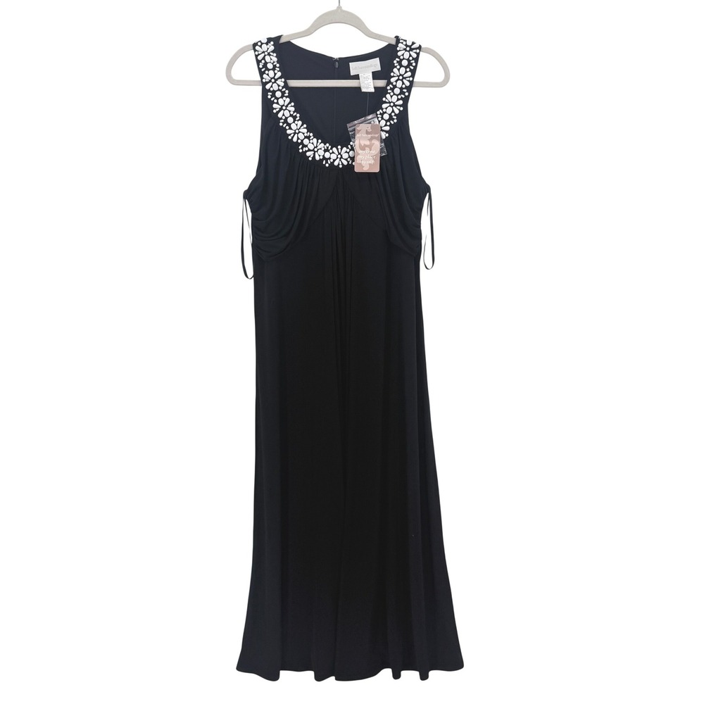 Soft Surroundings Black Beaded Neckline Sleeveless Maxi Dress XL 23119 NEW
